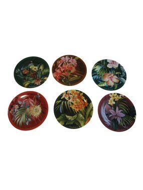Tommy Bahama Tropical Floral Cocktail Plates Set Of 6 In Gift Box Hawaiian Print